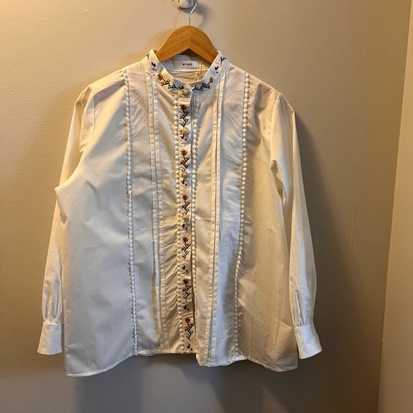 White Embroidered Button-Up Blouse - Picture 1 of 1
